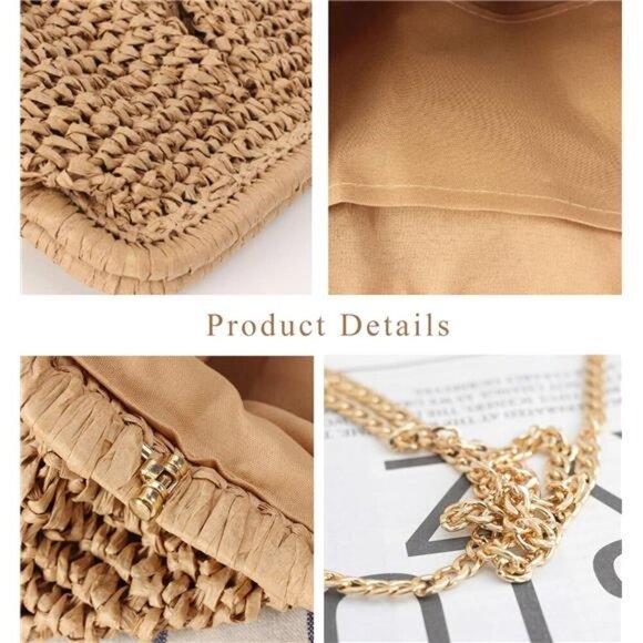 Straw Purse for Women, Beach Bag Summer Woven Clutch Purses, Cloud Crossbody - Picture 4 of 7
